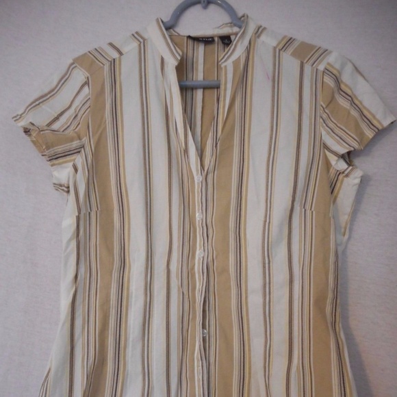Beige white button front casual cotton Sz S a.n.a. - Picture 1 of 6